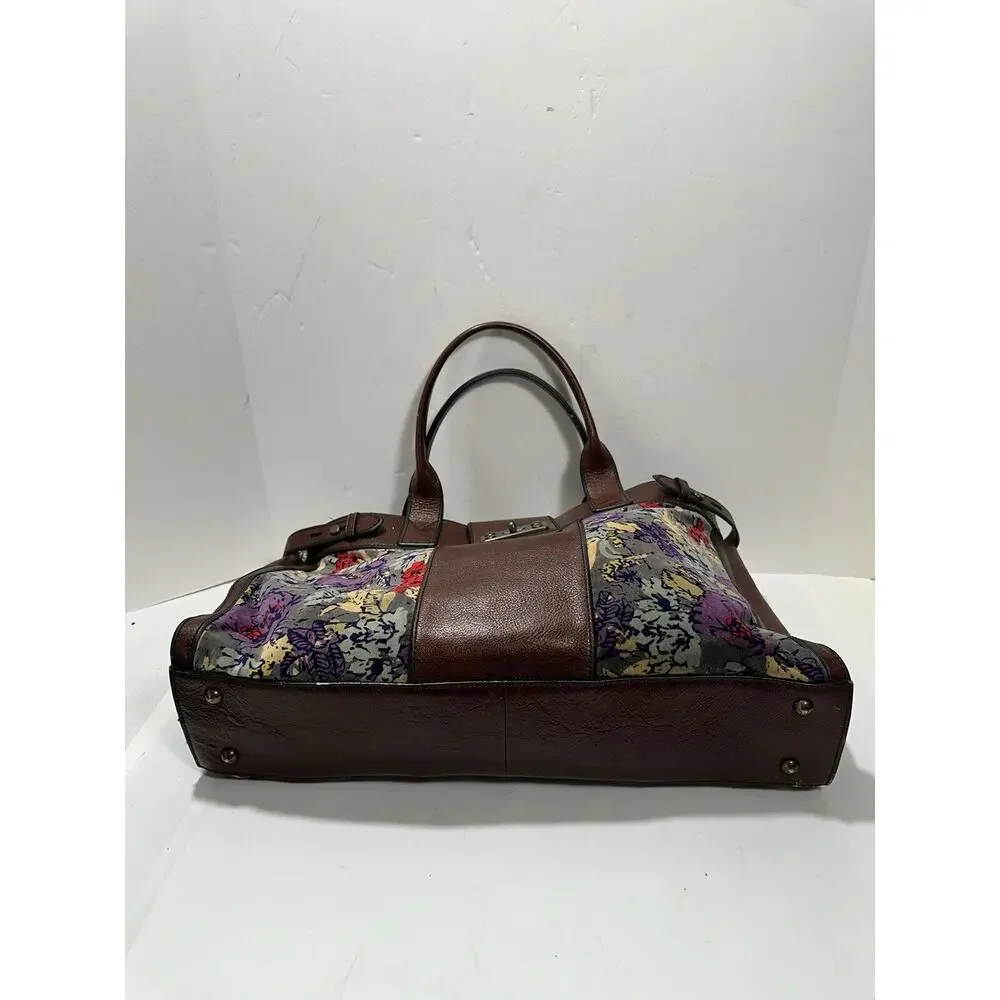 FOSSIL Vintage Reissue Weekender‎ Tapestry Print Brown Leather Shoulder Handbag
